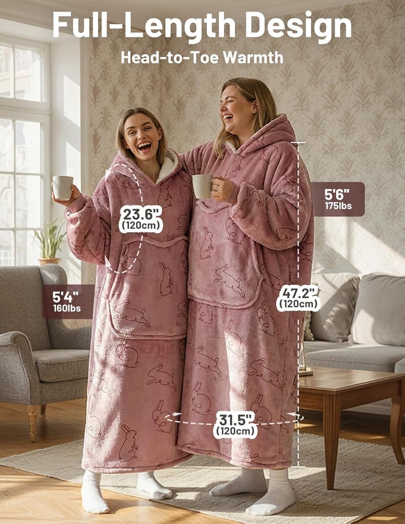 Mewaii Wearable Blanket Hoodie for Adults, Warm Sherpa & Soft Flannel Long Sweatshirt with Giant Pocket, Cozy Gifts for Women - Image 3